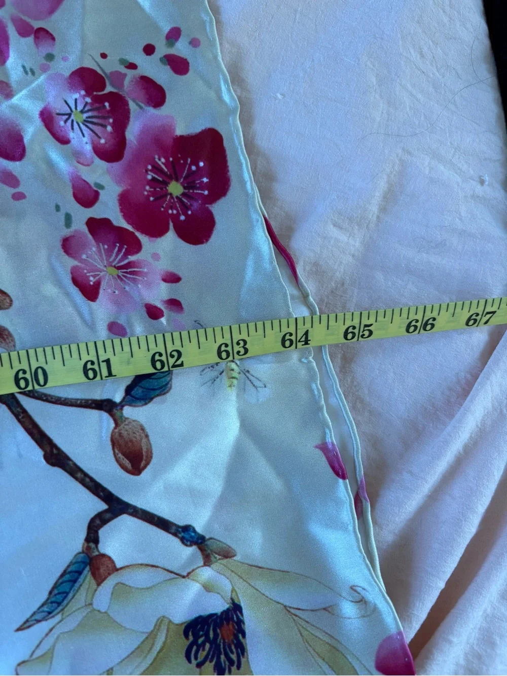 Luxury 100% Charmeuse Silk Long Scarf Cherry Blossom Bird Floral Novelty Academi